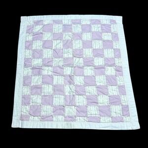 Vintage Handmade Lavender Patchwork Baby Quilt Flannel Back Hand-Tied 34x32